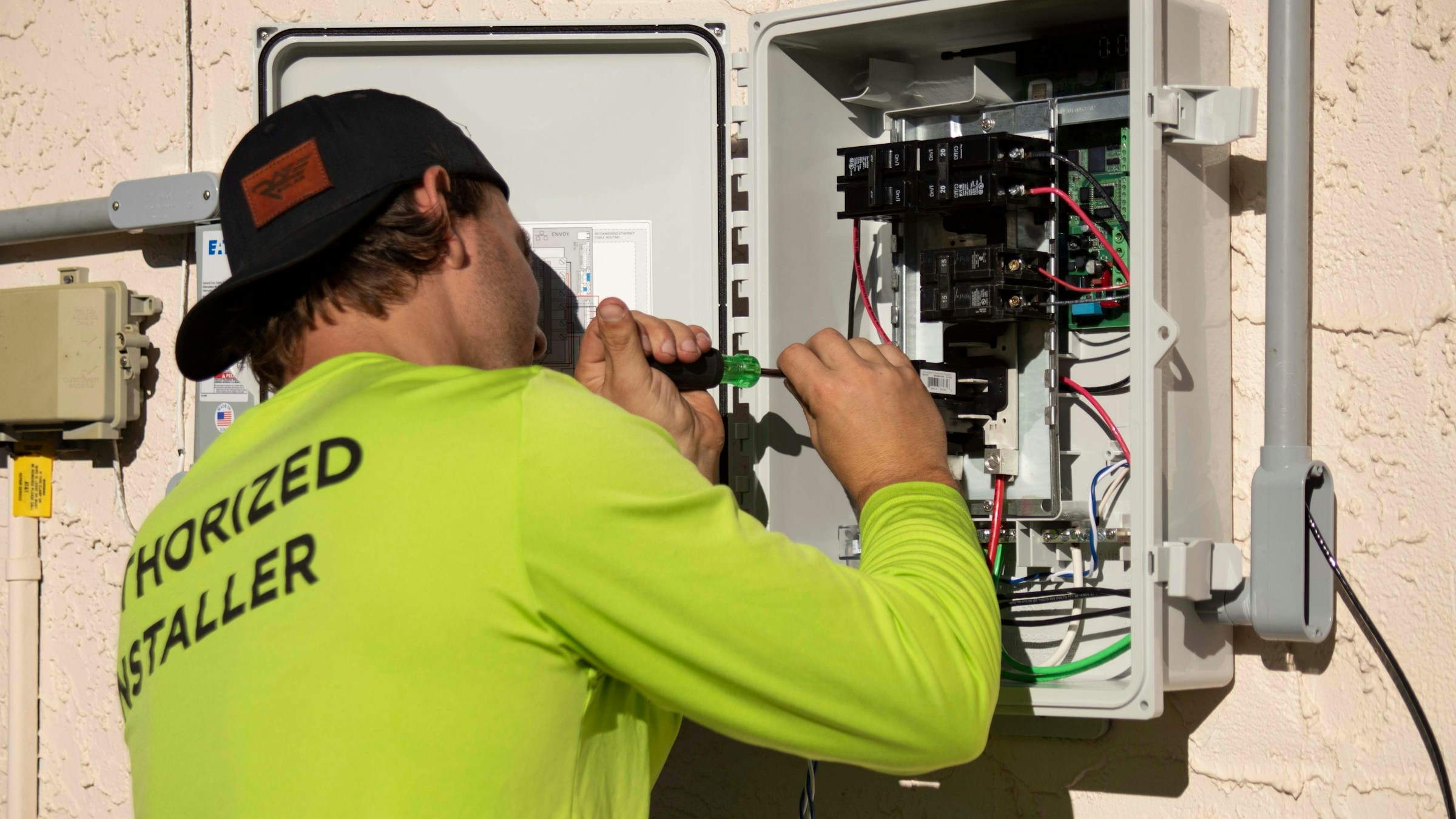 Professional electrician at work